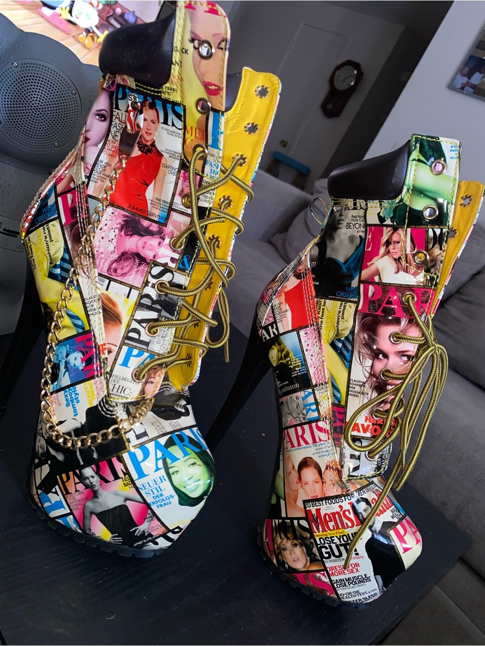 Multicolor Graphic Lace-Up Women's Heeled Boots - Picture 2 of 6